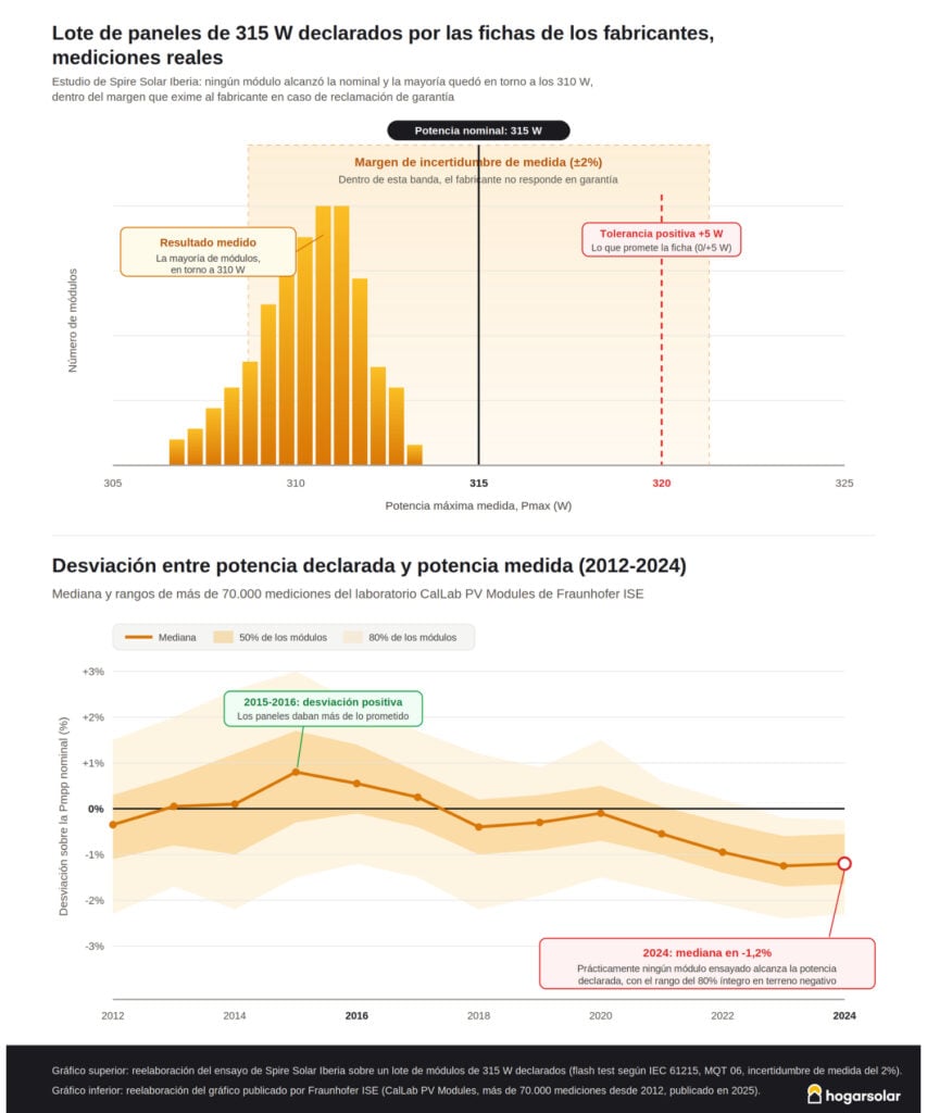 Diferencias entre la potencia real y la declarada de los paneles solares