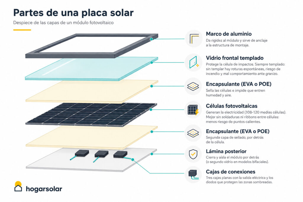 componentes de una placa solar fotovoltaica