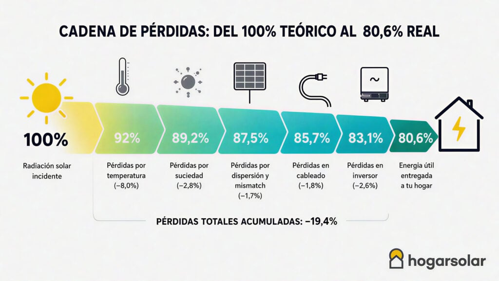 Cadena de pérdidas de rendimiento de los paneles solares