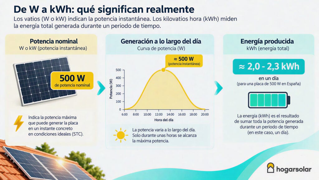 potencia nominal de un panel solar vs la energia que produce