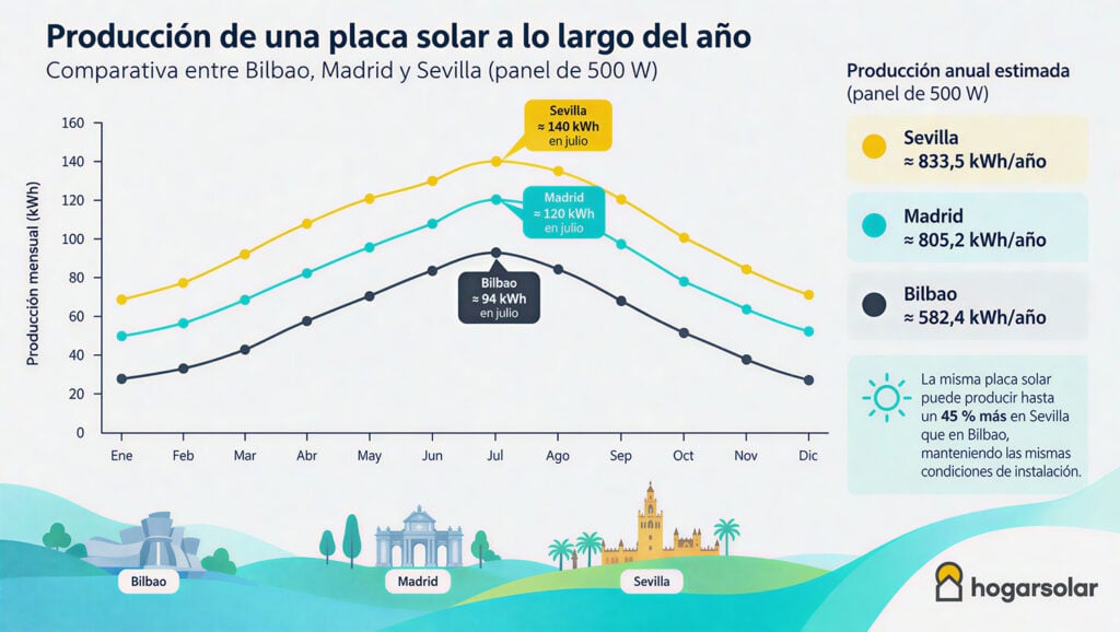 Producción de energía solar anual de las placas solares